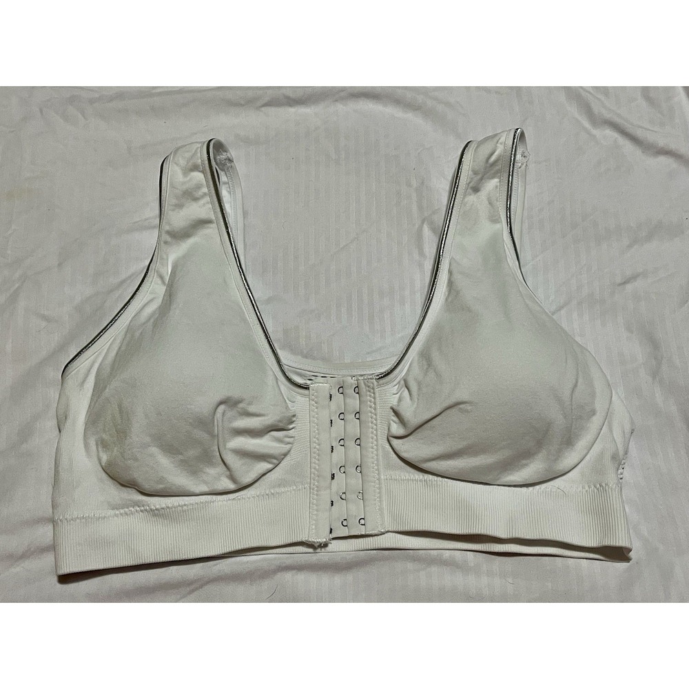 Front Hook and clasp closure‎ Sports Bra Wire free 2x White